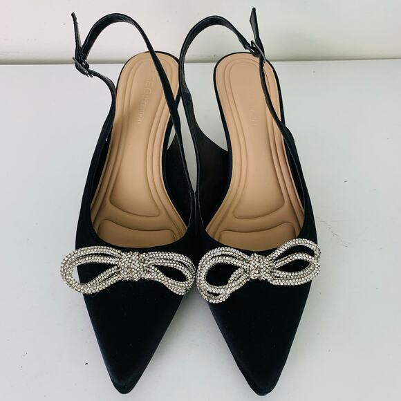 BCBGeneration Size 9.5 Donna Rhinestone Bow Satin Slingback Kitten Heel - Picture 3 of 12
